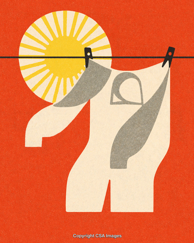 Colorful Abstract Illustration of Laundry on a Clothesline with a Sun
