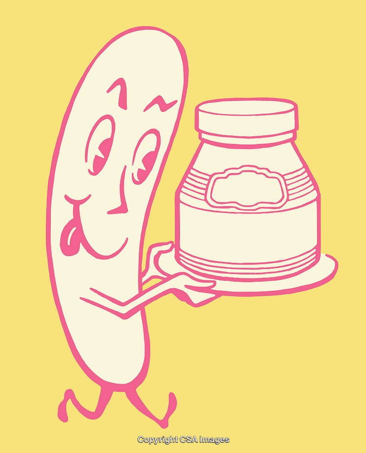 Playful Cartoon Pickle Character with Jar in Colorful Line Art Illustration