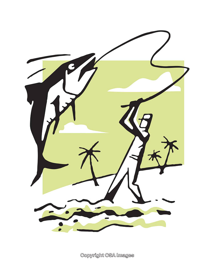 Fisherman Catching a Large Fish by the Beach in Vibrant Colors