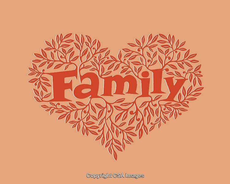 Heart Shaped Family-Themed Artwork With Decorative Leafy Design