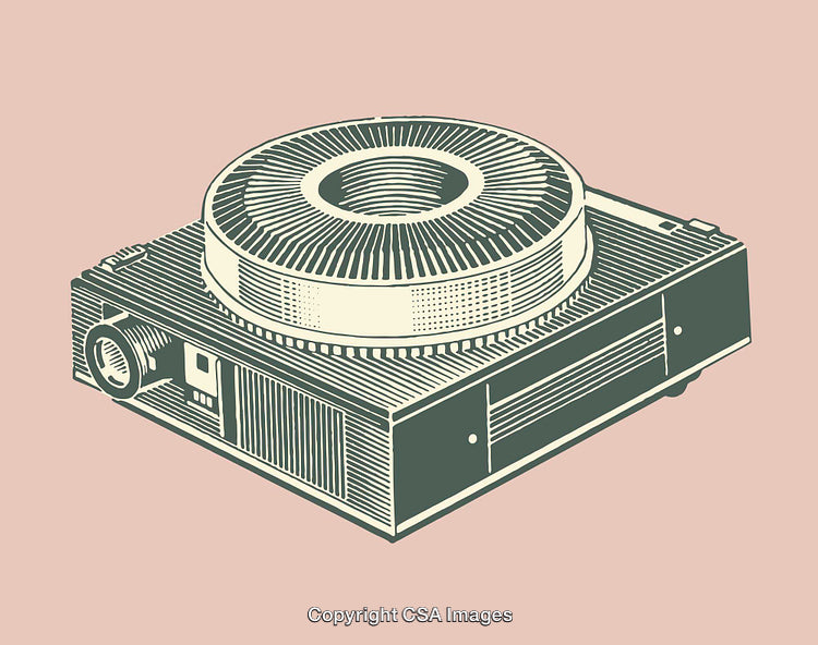 Vintage Projector Line Art Illustration on Pale Pink Background