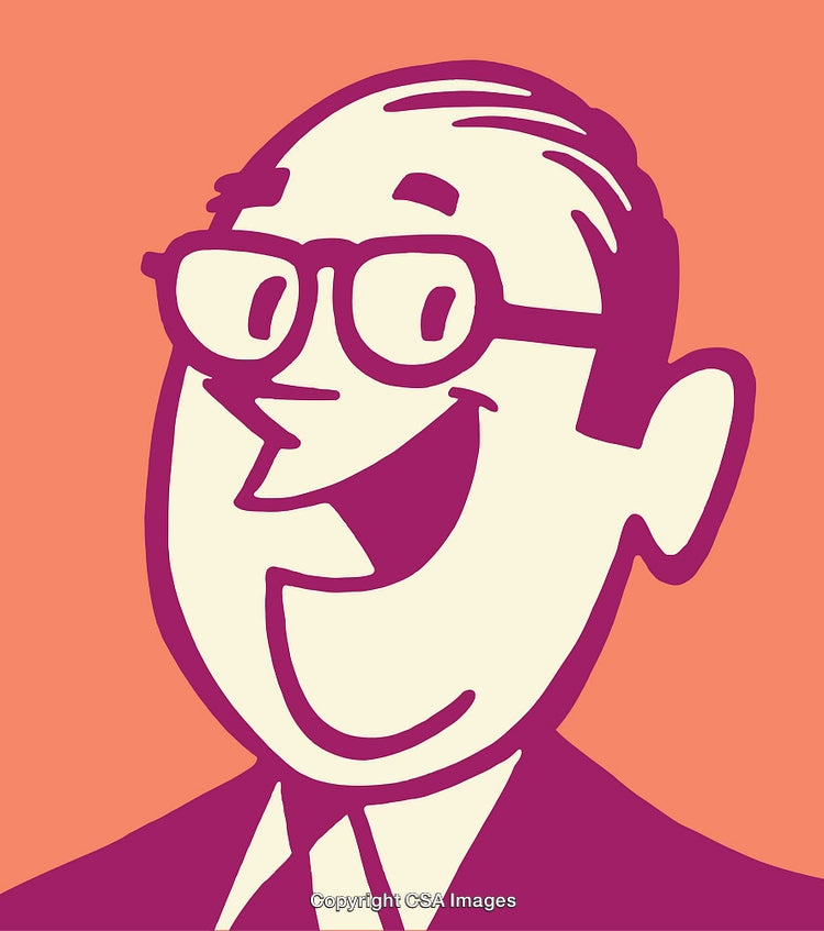 Friendly Retro-Styled Portrait of a Smiling Businessman in Line Art