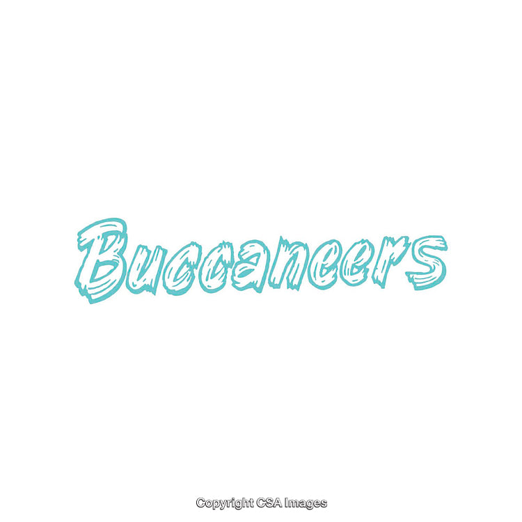 Buccaneers Text in Dynamic Font with Turquoise Color on White Background