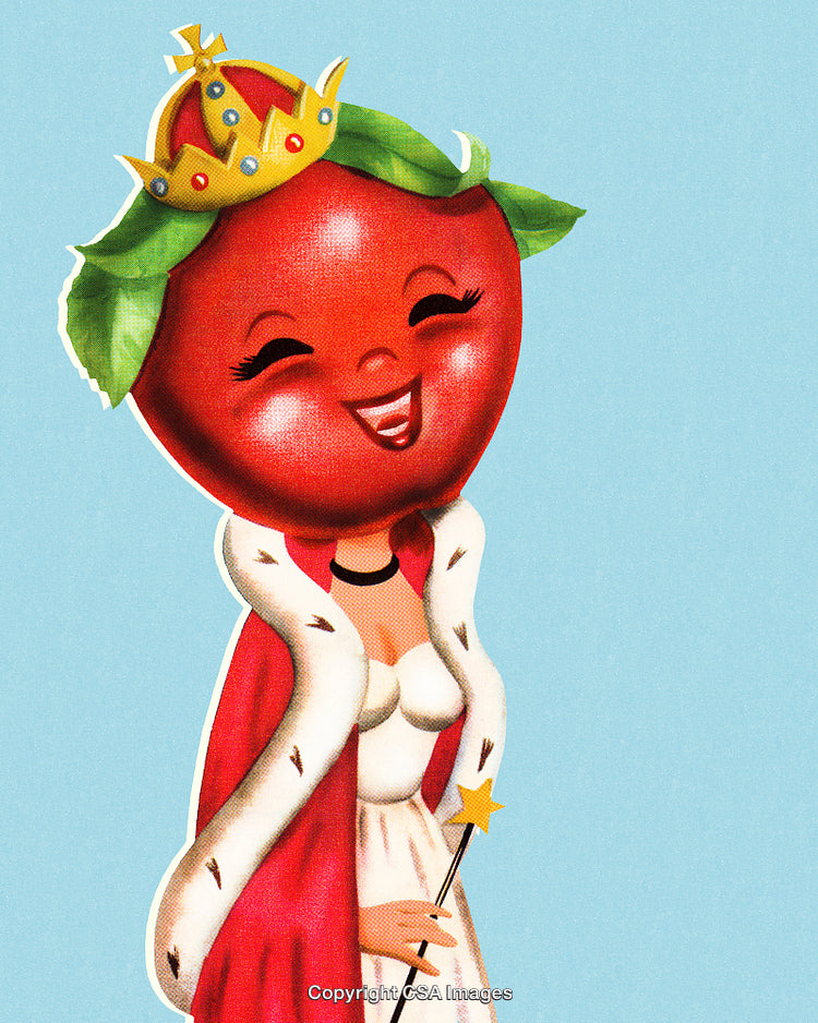 Cheerful Anthropomorphic Apple Queen with Crown and Wand Illustration