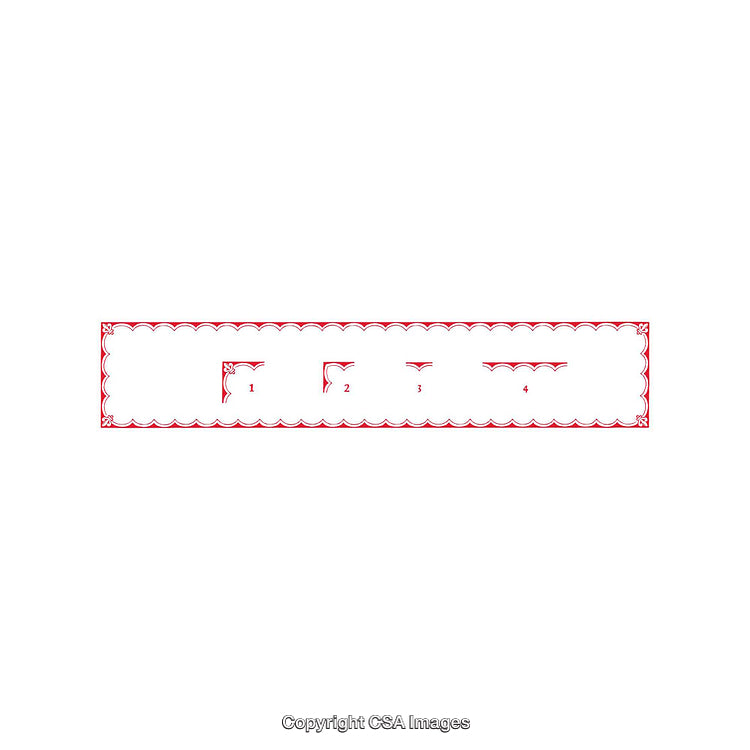 Stylized Red Edged Rectangular Frame With Intricate Corner Decorations