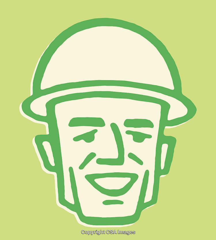 Color Line Art Illustration of Smiling Worker Wearing a Hard Hat
