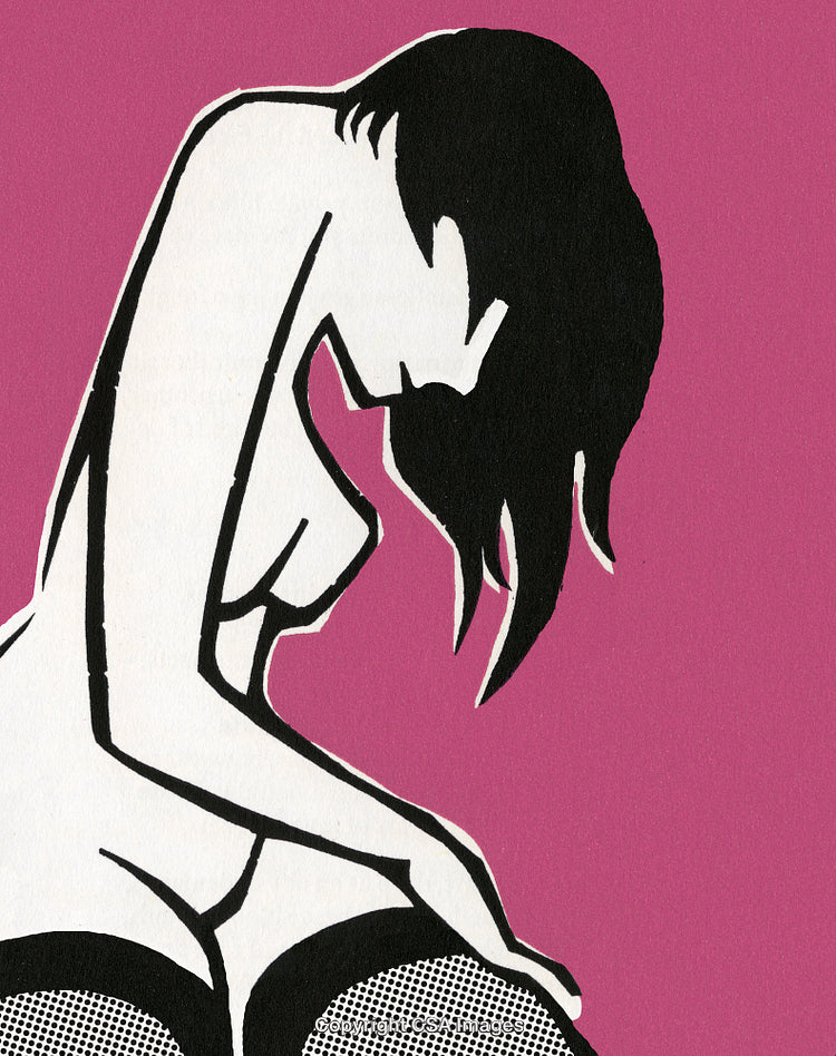 Stylized Feminine Silhouette Artwork on Pink Background in Modern Design