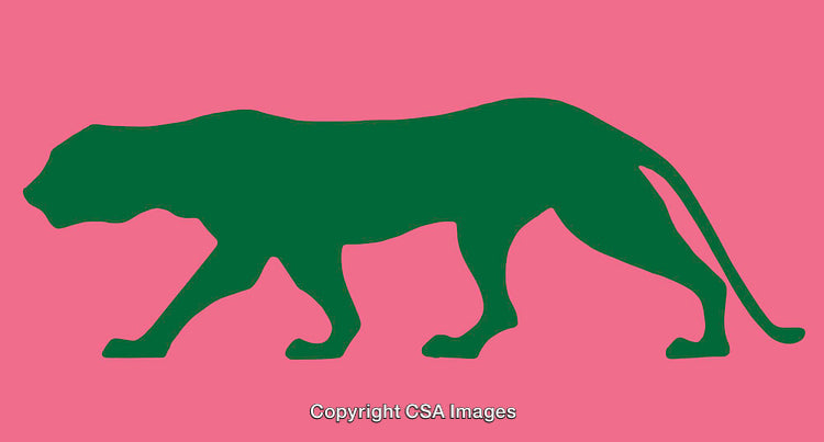 Green Panther Silhouette on Pink Background in Bold Style Line Art