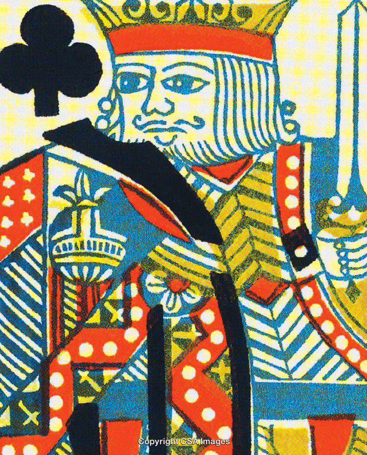 Colorful Illustrated King of Clubs Playing Card Design Close-Up