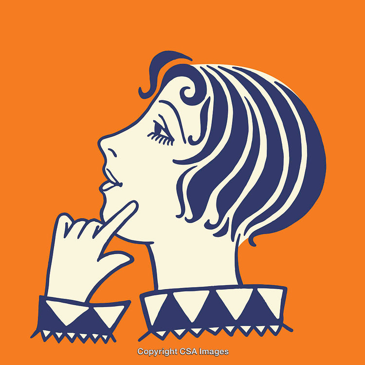 Artistic Illustration of a Thoughtful Woman in Vibrant Colors and Bold Lines