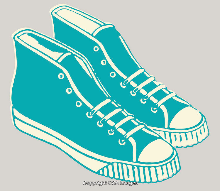 Stylized Line Art Illustration of High-Top Sneakers in Teal and Cream Colors
