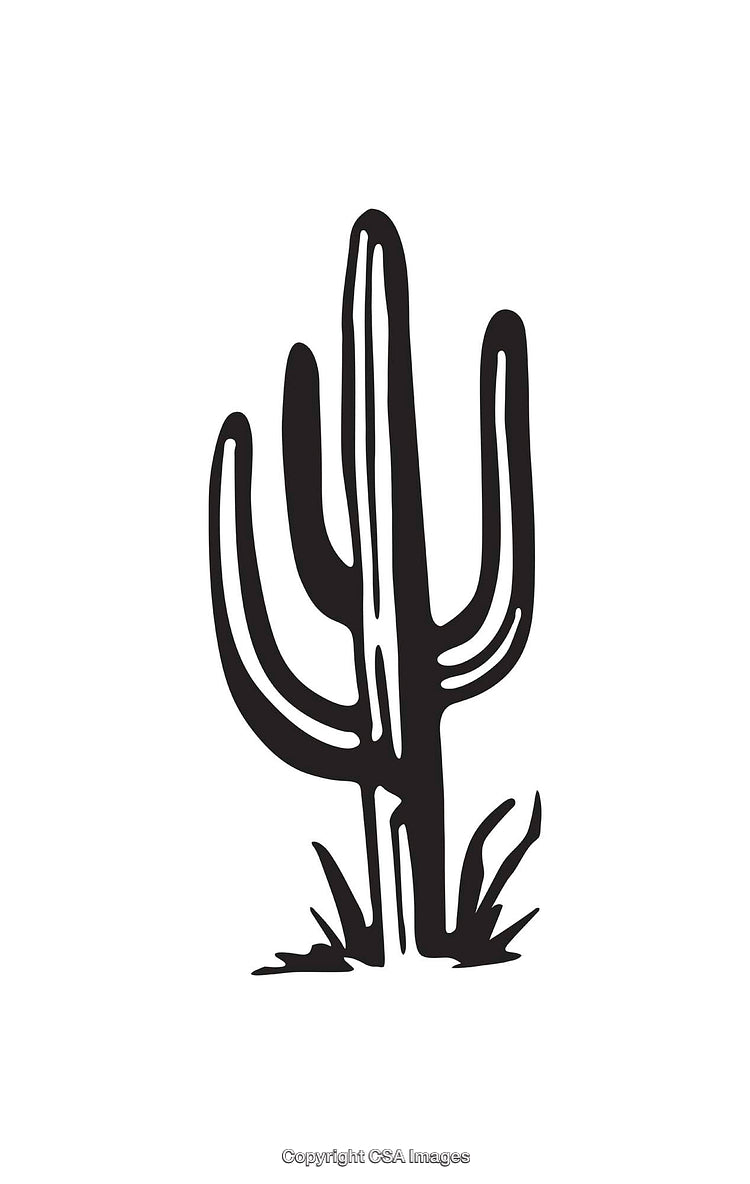 Simple Black and White Icon of a Desert Cactus