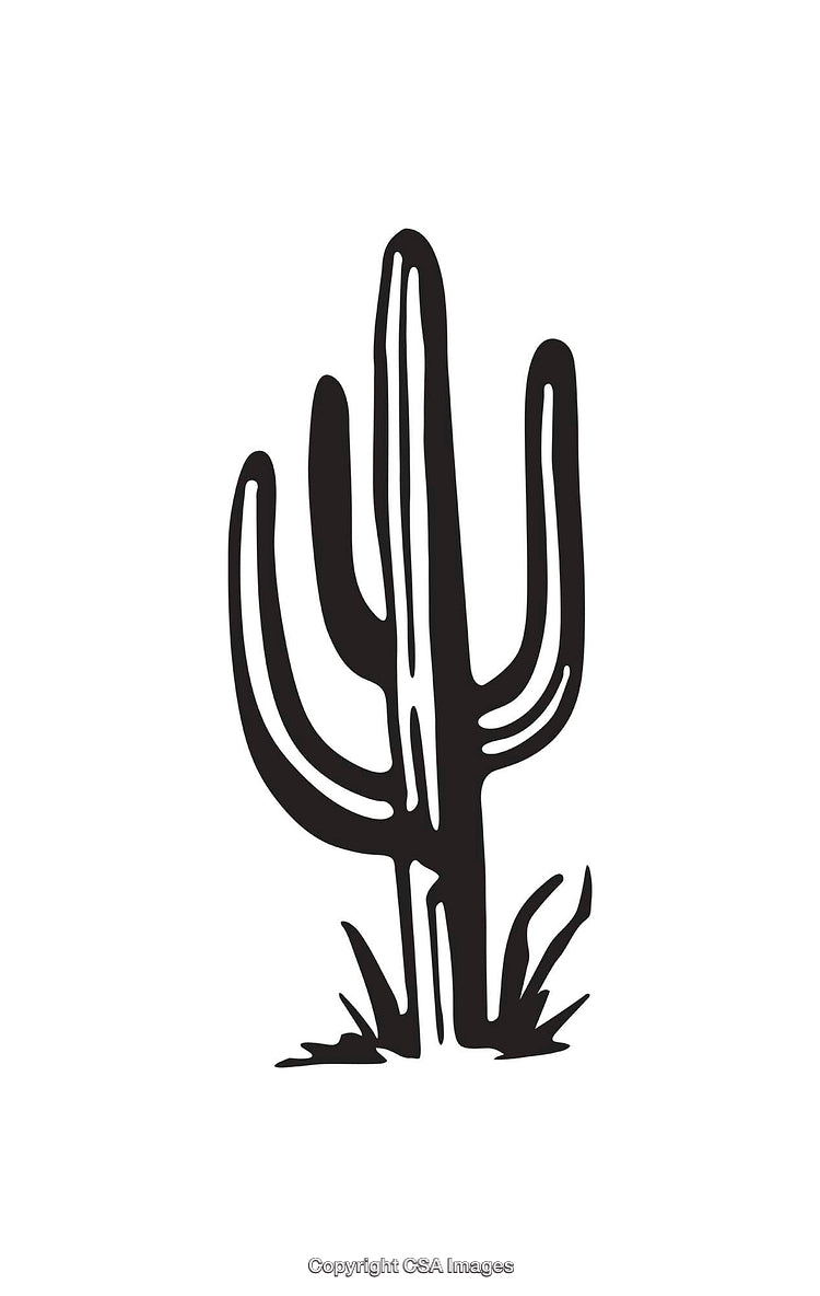 Simple Black and White Icon of a Desert Cactus