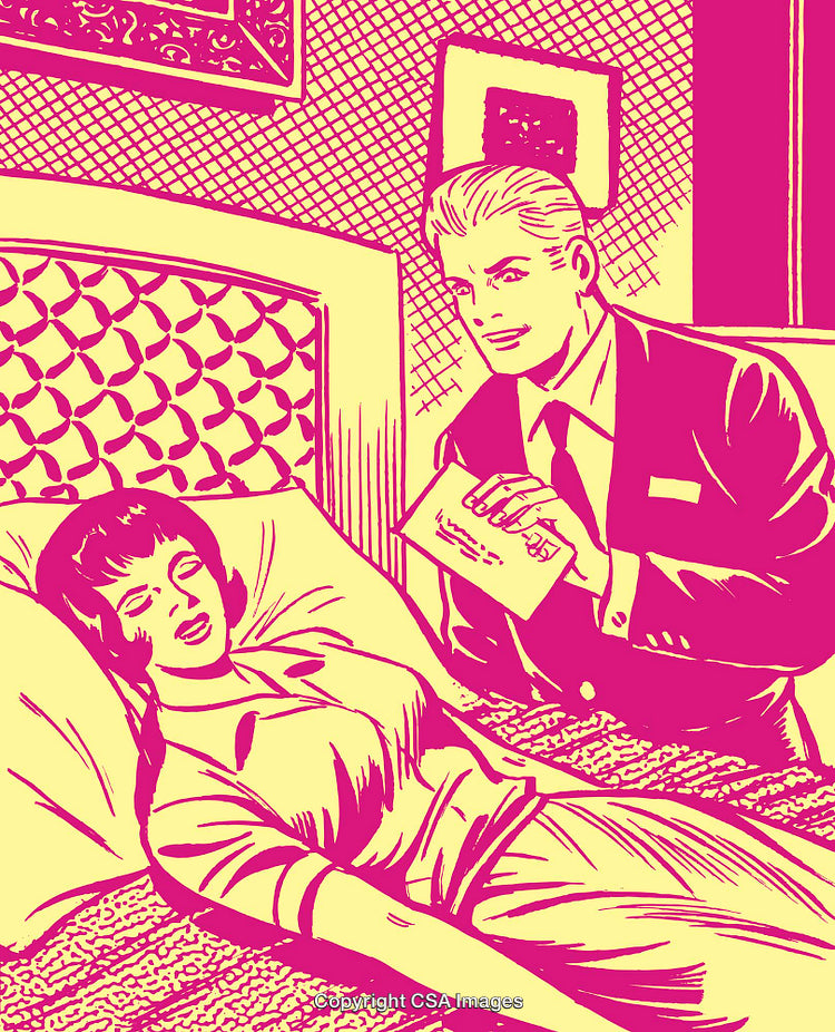 Retro Comic Illustration of a Relaxed Scene Featuring People in Conversation