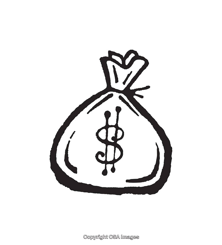 Black and White Line Art Illustration of a Money Bag with Dollar Sign
