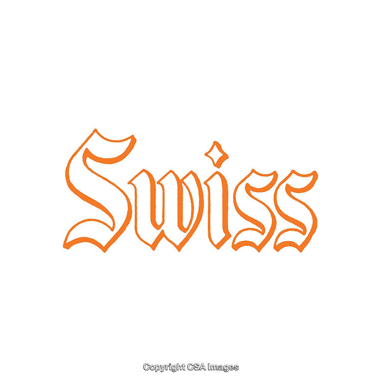 Swiss Orange Text in Stylized Font on White Background