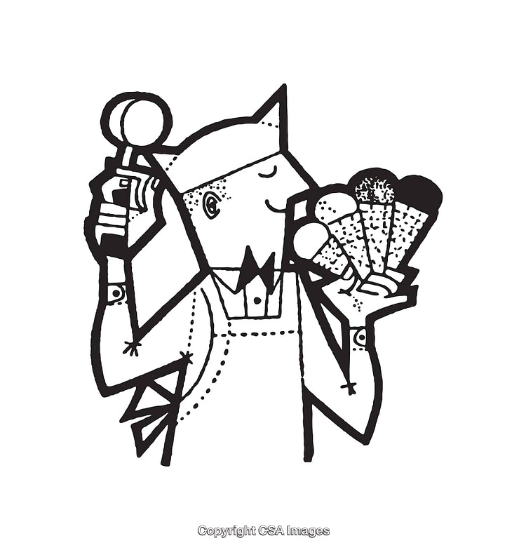 Black and White Line Art of Person Enjoying Ice Cream Cones