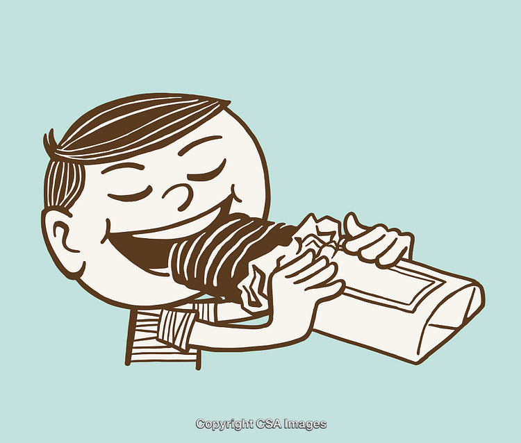 Vintage Art of Boy Enjoying Chocolate from Paper Bag