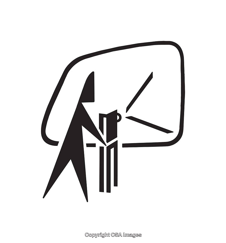 Black and White Line Art of a Person Using an ATM Device