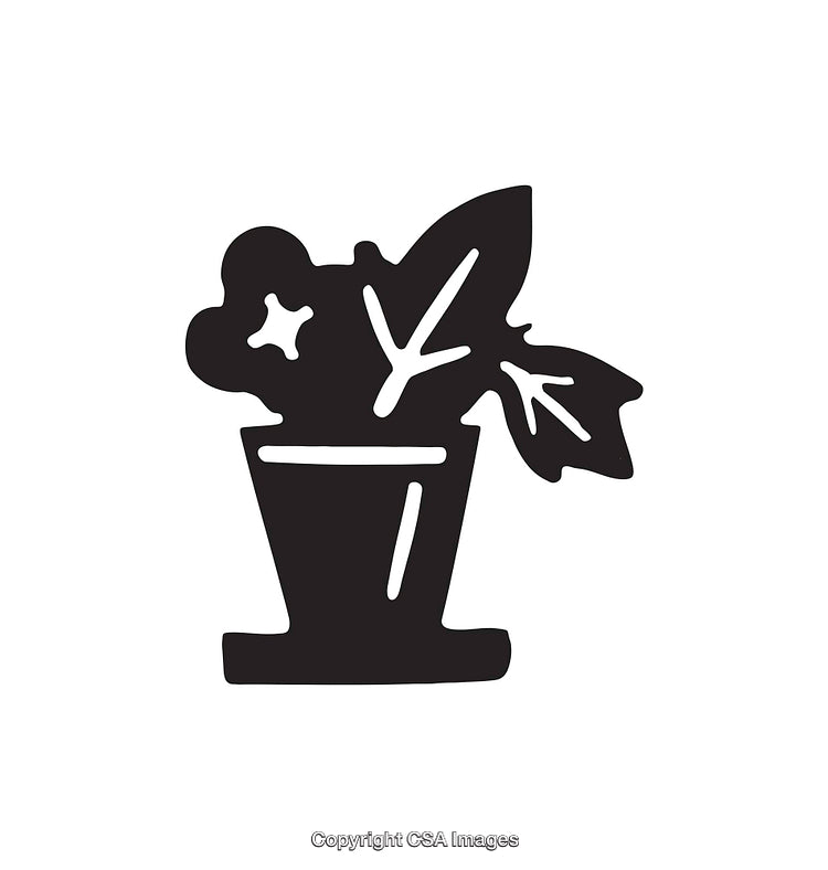 Black and White Line Art Illustration of a Potted Plant