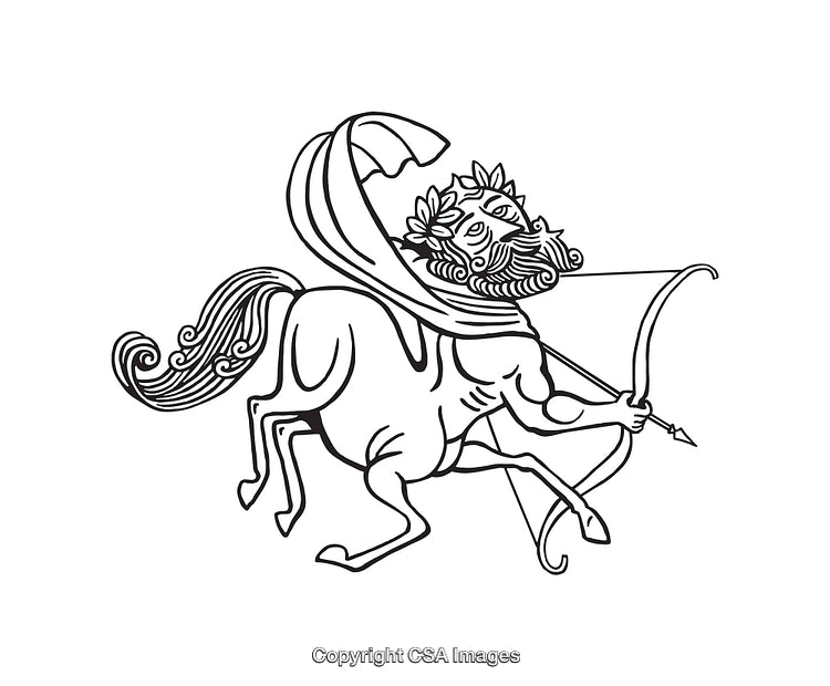 Black and White Line Art Illustration of a Centaur with Bow