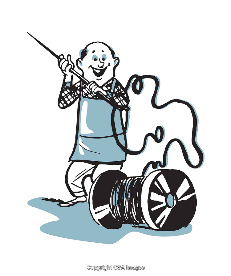 Colorful Illustration of a Man Managing a Kite and Reel