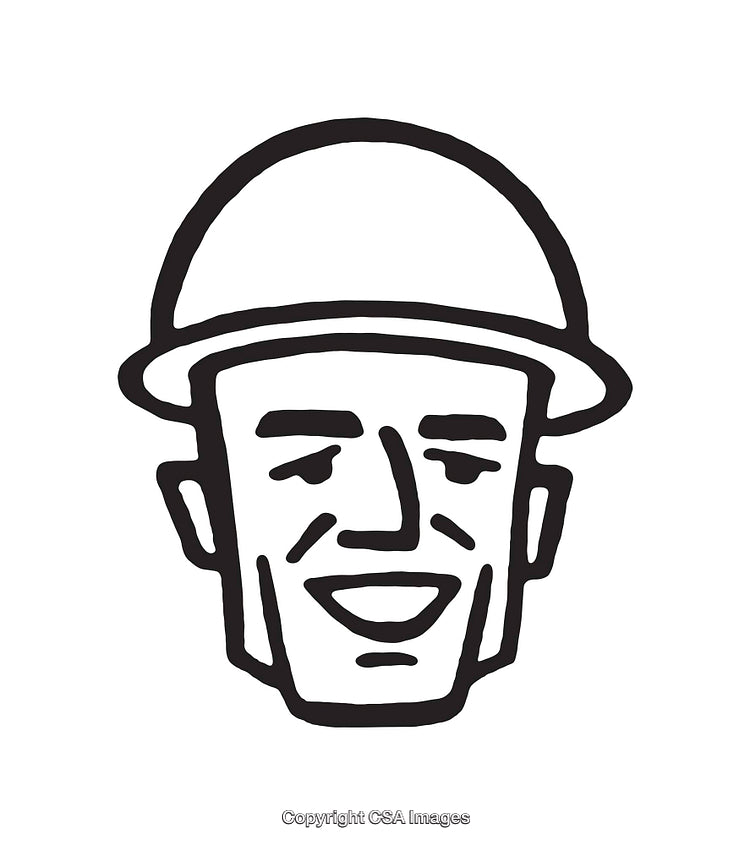 Hand-Drawn Black and White Worker Smiling Cartoon Line Art
