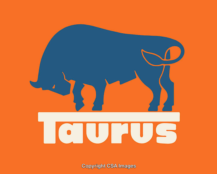 Illustration of a Taurus Symbol with Bull and Bold Typography Design