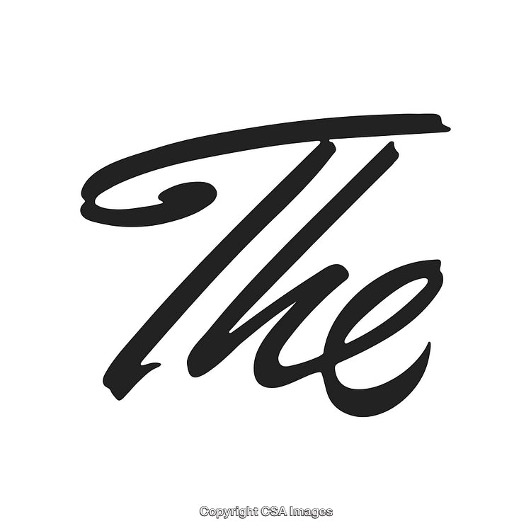 Elegant Calligraphic Lettering of the Word "The" in Black on White