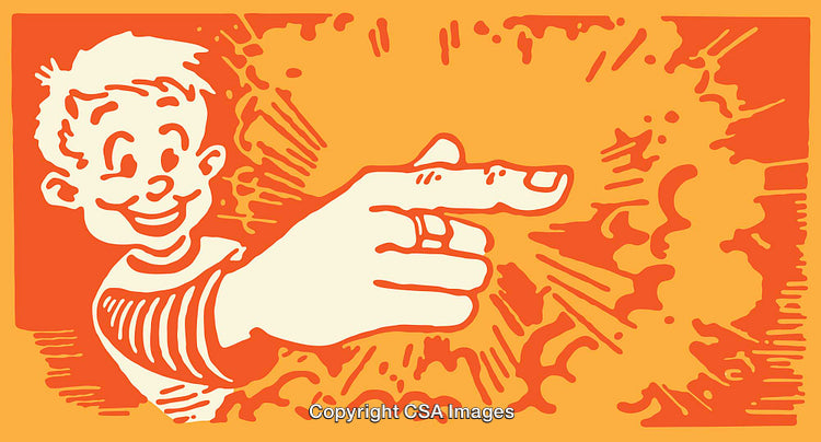 Playful Retro Illustration of a Smiling Boy in Vibrant Orange Tones