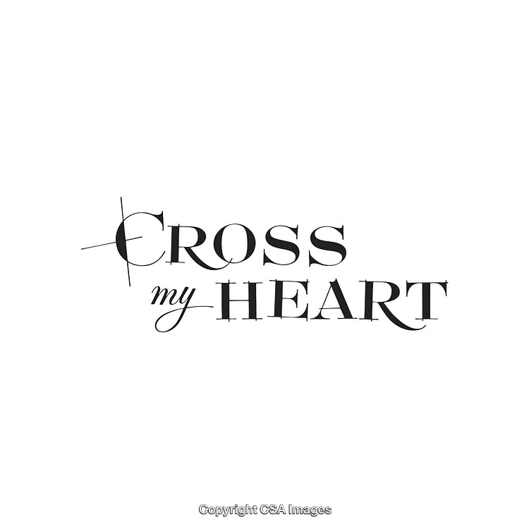 Elegant Cross My Heart Text Typography Design On White Background