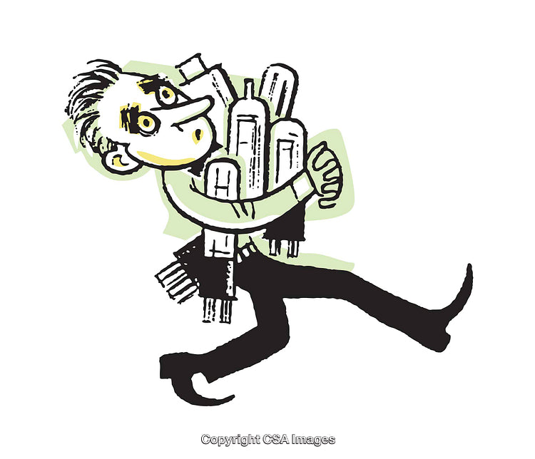 Man Stumbling While Balancing Multiple Items In Whimsical Illustration