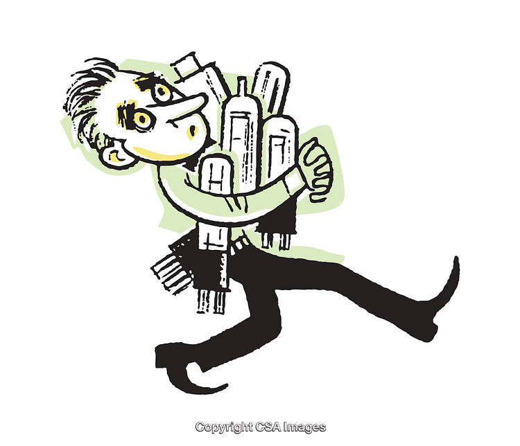 Man Stumbling While Balancing Multiple Items In Whimsical Illustration