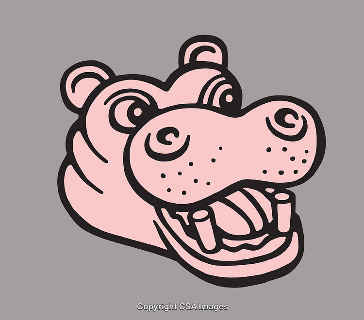 Colorful Pink Hippo Illustration Featuring Playful Cartoon Style Line Art