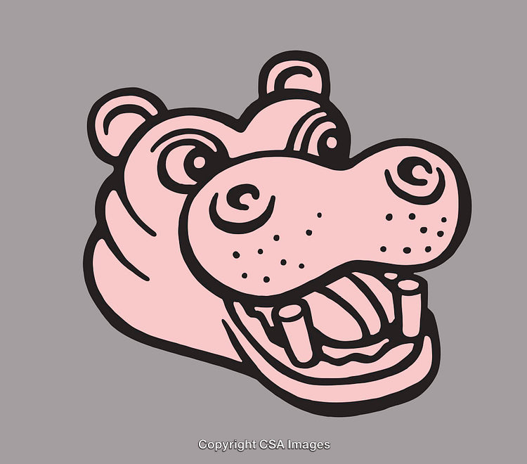 Colorful Pink Hippo Illustration Featuring Playful Cartoon Style Line Art