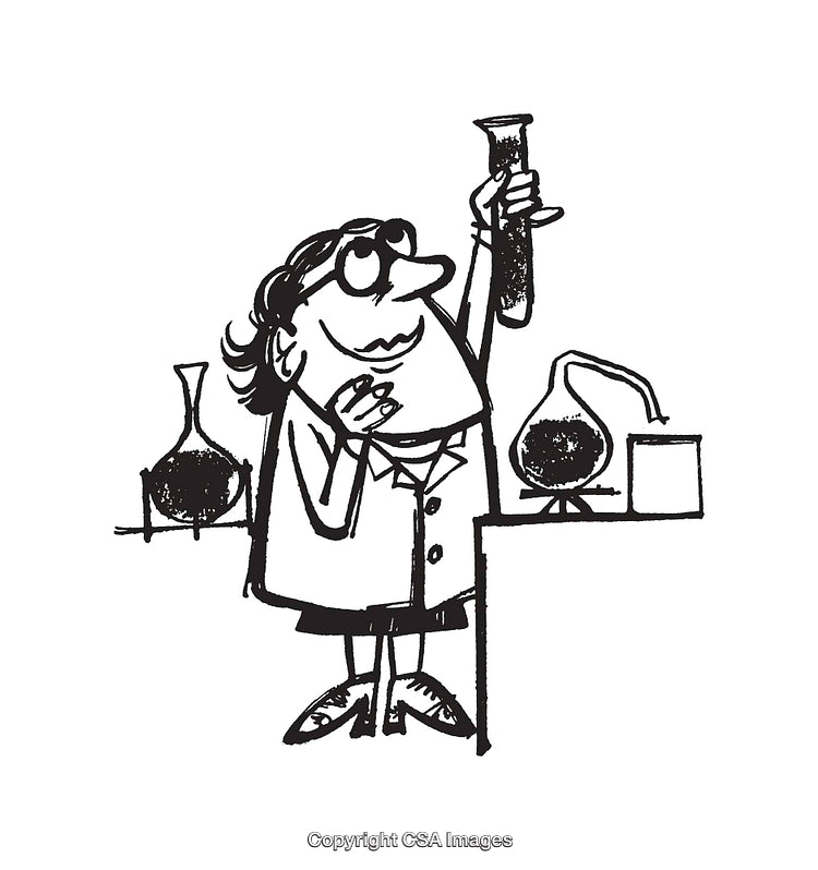 Cartoon Scientist Examining Test Tube in Laboratory with Chemistry Equipment