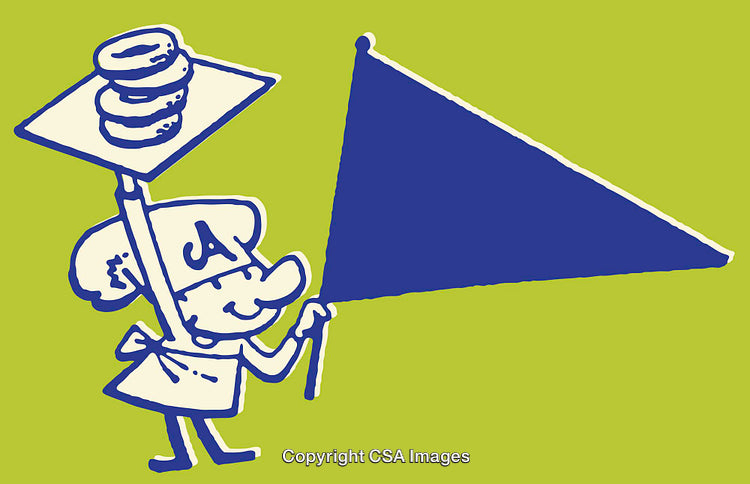 Cartoon Chef Carrying Flag and Doughnuts on Colorful Background