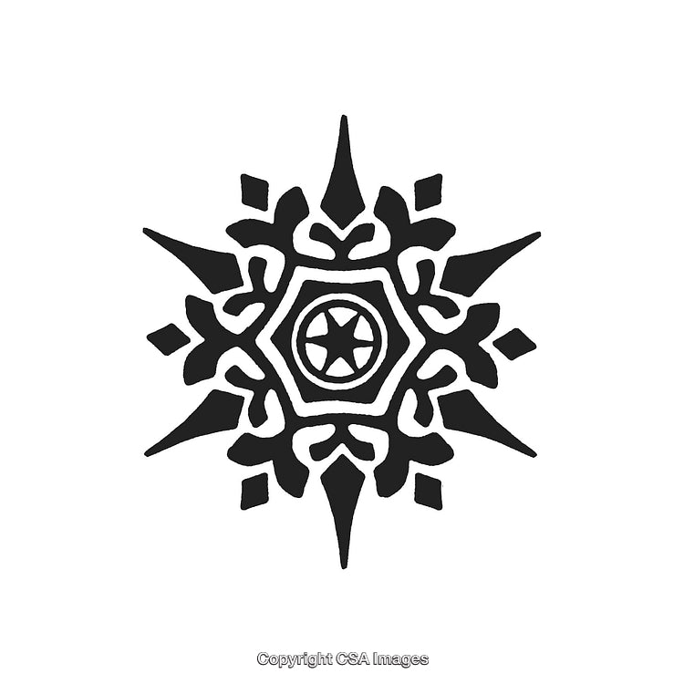 Symmetrical Black and White Ornamental Design with Geometric Shapes