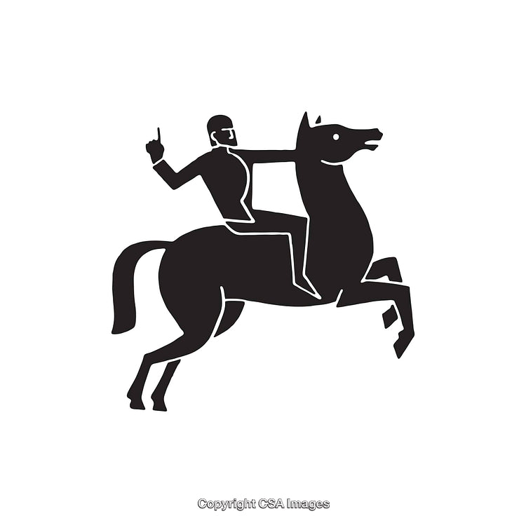 Black and White Icon of Horse and Rider in Motion