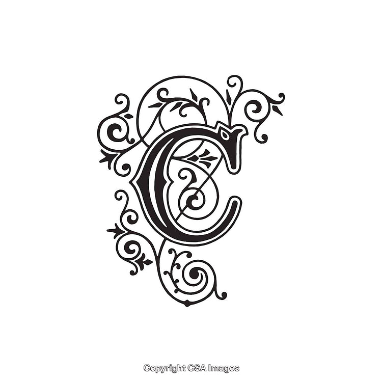 Elegant Monogram Design Featuring Ornate Letter C with Decorative Elements