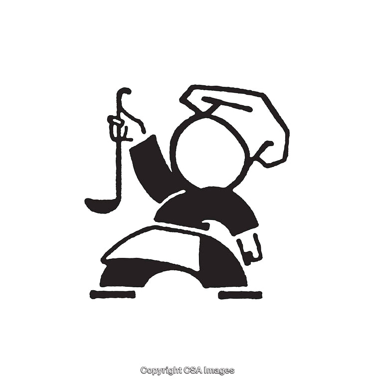 Black and White Line Art Chef Illustration with a Serving Ladle