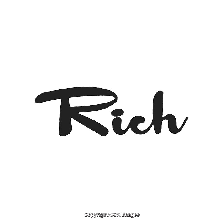Elegant Handwritten Word "Rich" on White Background with Modern Calligraphy