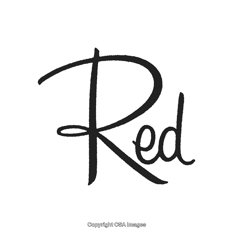 Handwritten 'Red' Word in Elegant Script Calligraphy Style on White Background