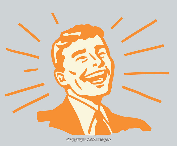 Retro Style Line Art of Laughing Businessman with Joyful Expression