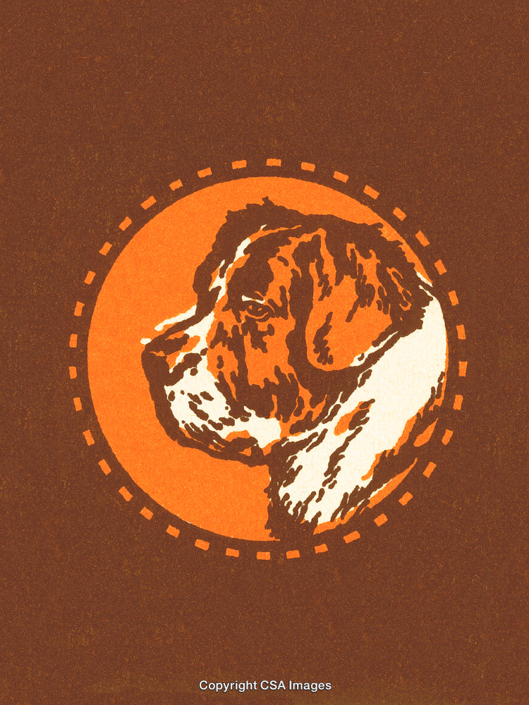Vintage-Style Dog Illustration With Warm Brown and Orange Tones