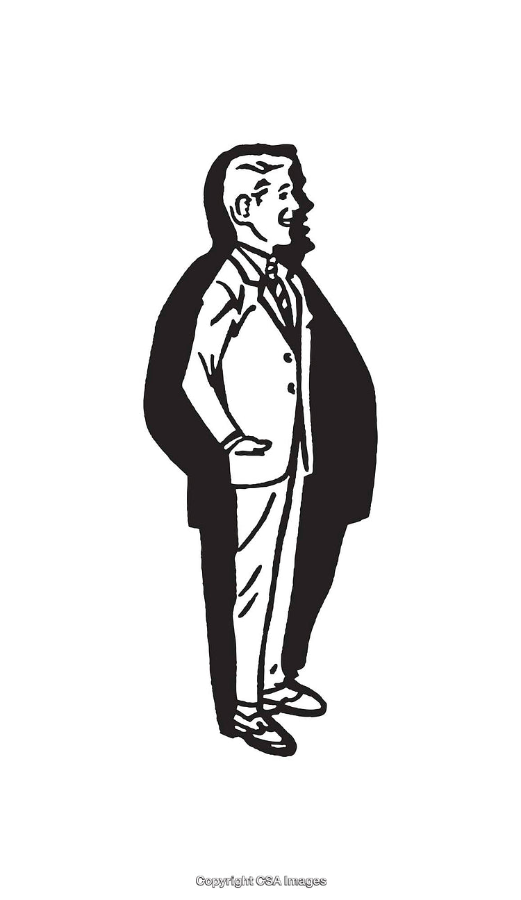 Black and White Retro Man Illustration with Shadow Silhouette