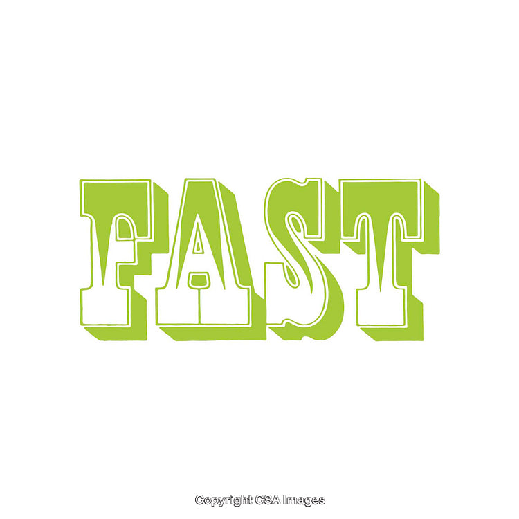 Bold Green FAST Text with Decorative Typeface on White Background