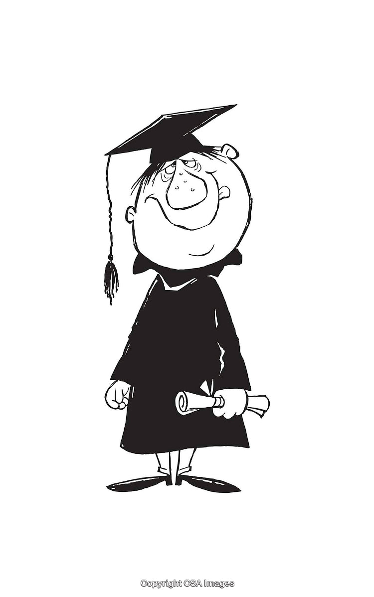 Cartoon Graduate Receiving Diploma in Cap and Gown Illustration