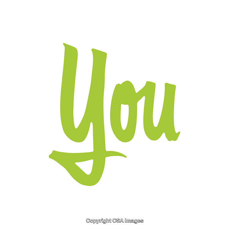 Creative Green Handwritten 'You' Word on White Background