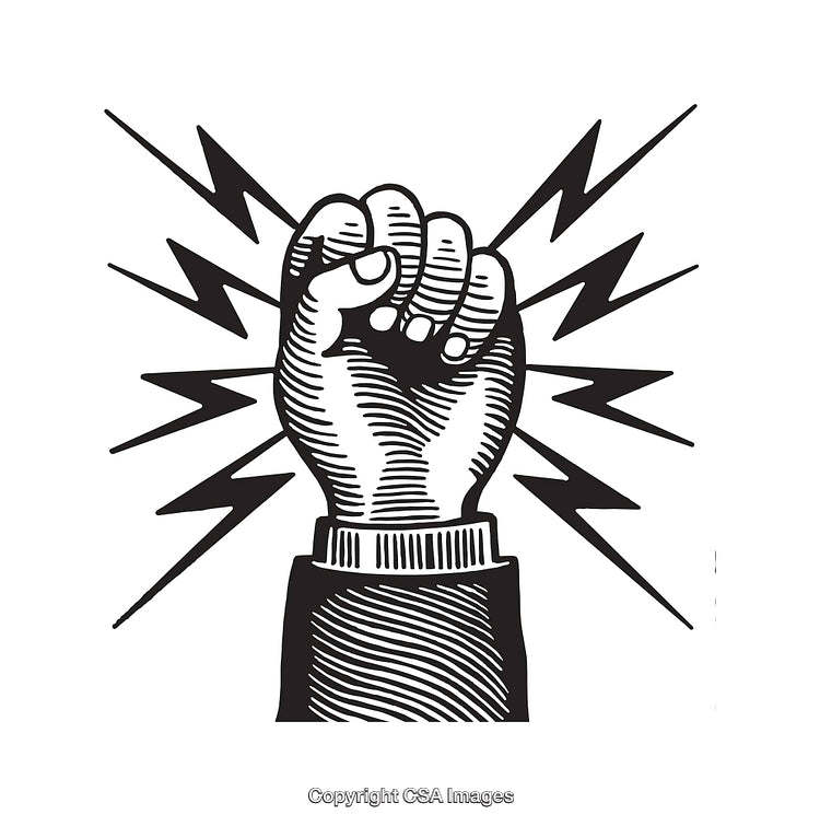 Illustration of Fist Surrounded by Lightning Lines Signifying Power and Energy